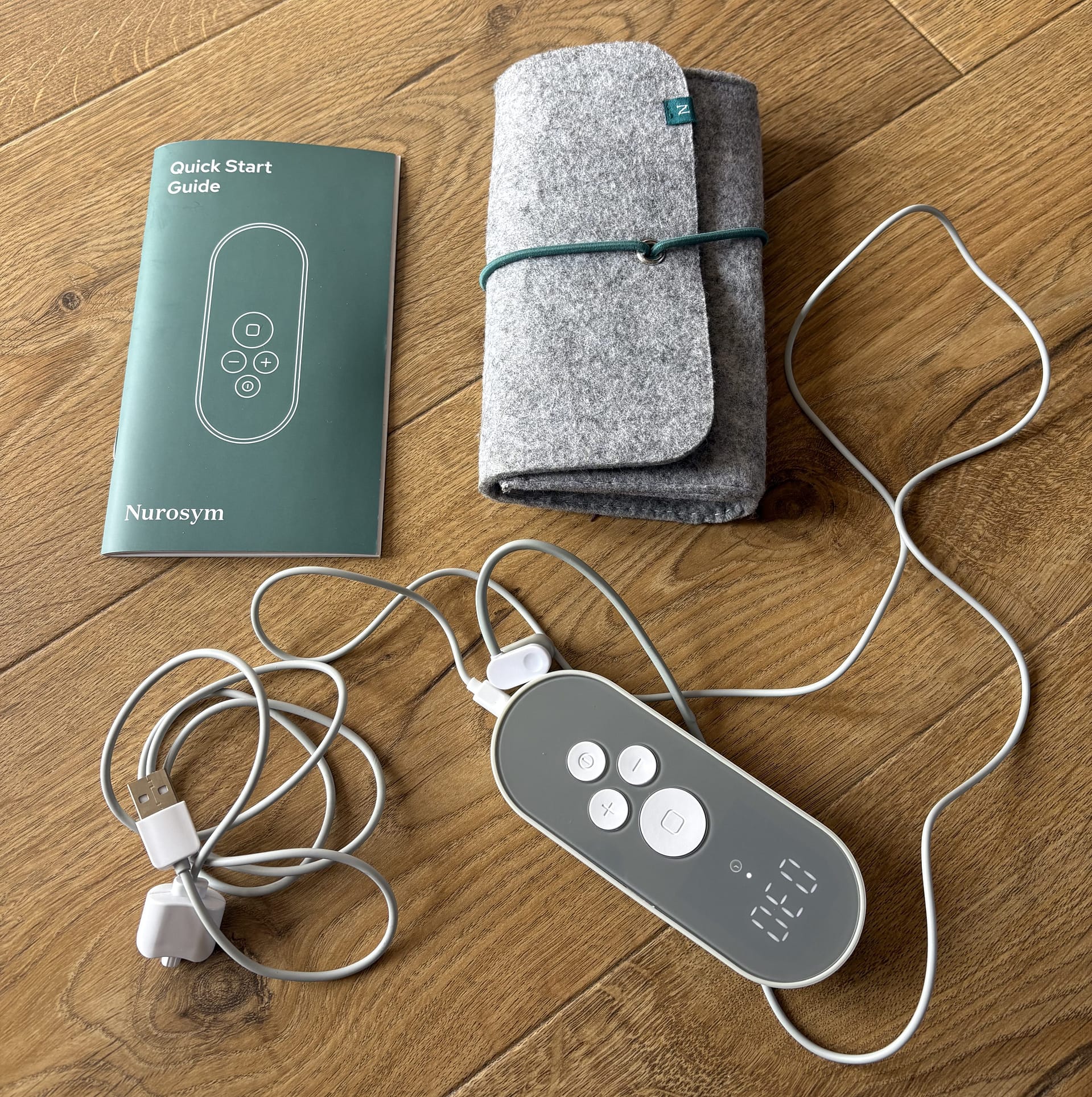 Nurosym vagus nerve stimulator device with charging cable, clip and storage case