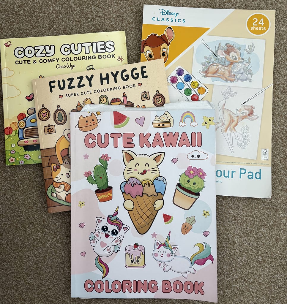 cute animal themed colouring books used as a gentle structured creative activity